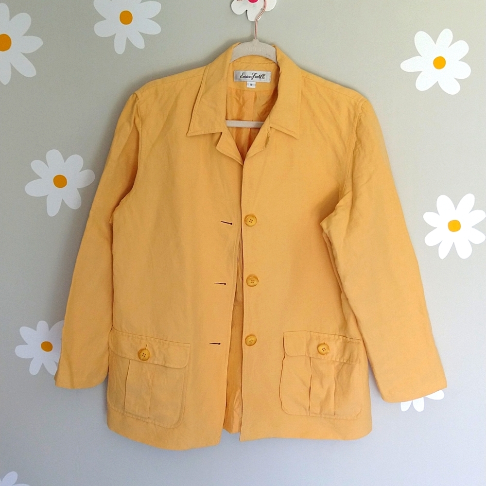 Vintage Yellow Linen-Blend Blazer